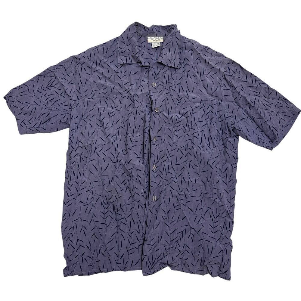 💜 100% Silk Purple Leaf‑Print Button Top ✨ Size S